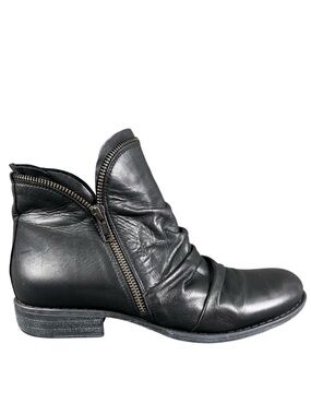 Miz Mooz Luna Slouchy Black Leather Ruched Ankle Boots Zipper Dual Zip 10